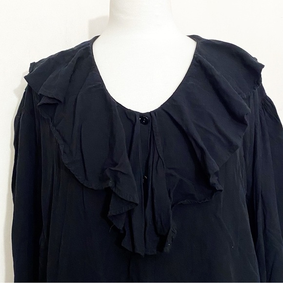 SOSTANZA ruffle neck button up puffed long sleeves woven rayon blouse top L - Picture 2 of 7